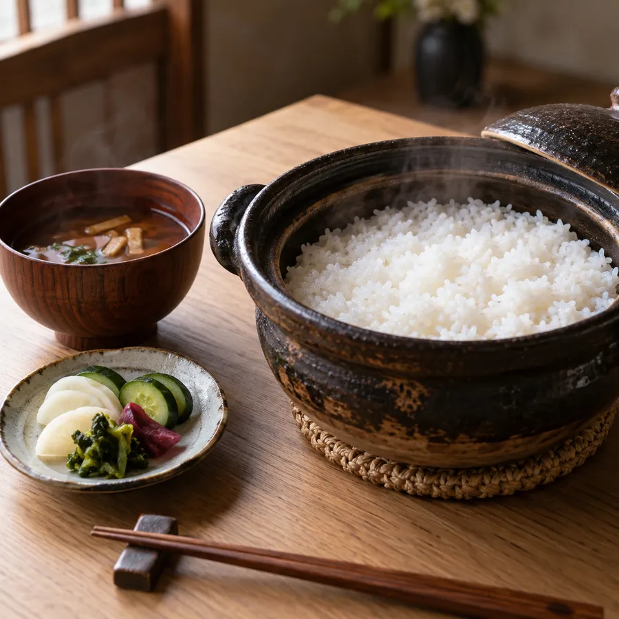 土鍋ご飯と香の物